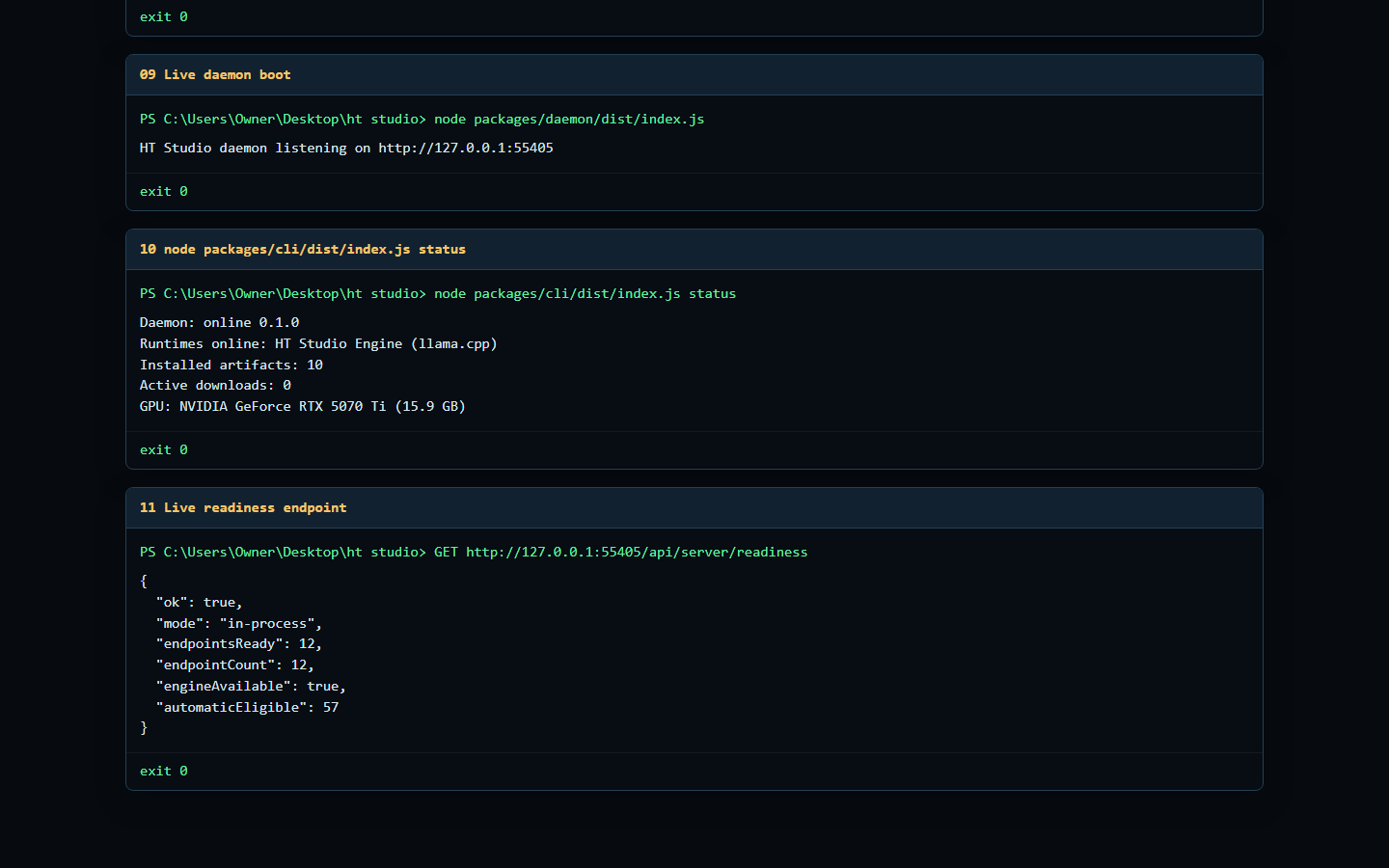 HT Studio terminal proof - Live daemon